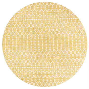 Ourika Moroccan Geometric Textured Weave Indoor/outdoor Round Rug